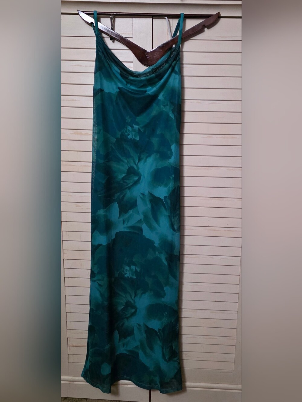 PrettyGarden Teal Floral Mesh Slip Maxi Dress – Cowl Neck NWT Size M